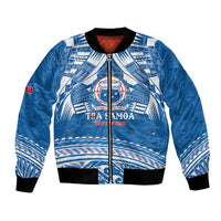 Toa Samoa Rugby Custom Bomber Jacket Uso aso uma Samoan Pattern Blue - Polynesian Pride