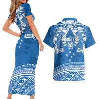 Toa Samoa Rugby Custom Couples Matching Short Sleeve Bodycon Dress and Hawaiian Shirt Uso aso uma Samoan Pattern Blue - Polynesian Pride
