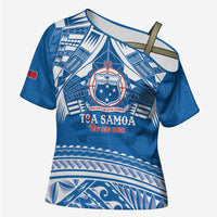 Toa Samoa Rugby Custom Cross Shoulder Shirt Uso aso uma Samoan Pattern Blue - Polynesian Pride