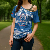 Toa Samoa Rugby Custom Cross Shoulder Shirt Uso aso uma Samoan Pattern Blue - Polynesian Pride