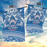 Toa Samoa Rugby Custom Garden Flag Uso aso uma Samoan Pattern Blue - Polynesian Pride