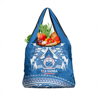 Toa Samoa Rugby Custom Grocery Bag Uso aso uma Samoan Pattern Blue - Polynesian Pride