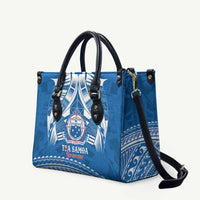 Toa Samoa Rugby Custom Leather Bag Uso aso uma Samoan Pattern Blue - Polynesian Pride