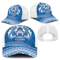 Toa Samoa Rugby Mesh Trucker Cap Uso aso uma Samoan Pattern Blue - Polynesian Pride