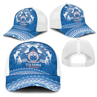 Toa Samoa Rugby Mesh Trucker Cap Uso aso uma Samoan Pattern Blue - Polynesian Pride