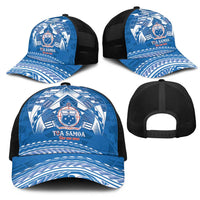 Toa Samoa Rugby Mesh Trucker Cap Uso aso uma Samoan Pattern Blue - Polynesian Pride