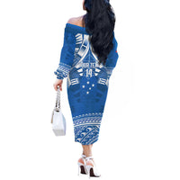 Toa Samoa Rugby Custom Off The Shoulder Long Sleeve Dress Uso aso uma Samoan Pattern Blue - Polynesian Pride