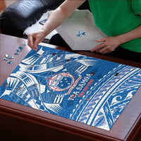 Toa Samoa Rugby Custom Puzzle Uso aso uma Samoan Pattern Blue - Polynesian Pride