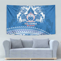 Toa Samoa Rugby Custom Tapestry Uso aso uma Samoan Pattern Blue - Polynesian Pride