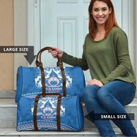 Toa Samoa Rugby Custom Travel Bag Uso aso uma Samoan Pattern Blue - Polynesian Pride