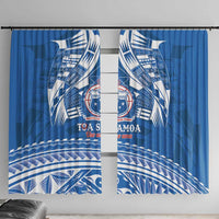 Toa Samoa Rugby Custom Window Curtain Uso aso uma Samoan Pattern Blue - Polynesian Pride