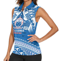 Toa Samoa Rugby Custom Women Sleeveless Polo Shirt Uso aso uma Samoan Pattern Blue - Polynesian Pride