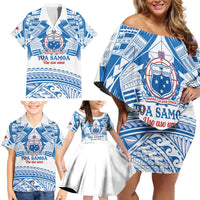 Toa Samoa Rugby Custom Family Matching Off Shoulder Short Dress and Hawaiian Shirt Uso aso uma Samoan Pattern White - Polynesian Pride