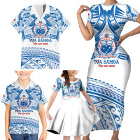 Toa Samoa Rugby Custom Family Matching Short Sleeve Bodycon Dress and Hawaiian Shirt Uso aso uma Samoan Pattern White - Polynesian Pride