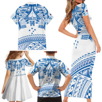 Toa Samoa Rugby Custom Family Matching Short Sleeve Bodycon Dress and Hawaiian Shirt Uso aso uma Samoan Pattern White - Polynesian Pride
