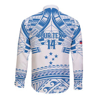 Toa Samoa Rugby Custom Long Sleeve Button Shirt Uso aso uma Samoan Pattern White - Polynesian Pride