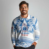 Toa Samoa Rugby Custom Long Sleeve Polo Shirt Uso aso uma Samoan Pattern White - Polynesian Pride
