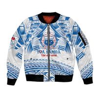 Toa Samoa Rugby Custom Sleeve Zip Bomber Jacket Uso aso uma Samoan Pattern White - Polynesian Pride