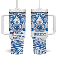 Toa Samoa Rugby Custom Tumbler With Handle Uso aso uma Samoan Pattern White - Polynesian Pride