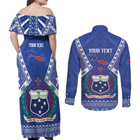 Personalised Samoa 685 Couples Matching Off Shoulder Maxi Dress and Long Sleeve Button Shirt Samoan Pride Coat Of Arms - Polynesian Pride