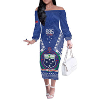 Personalised Samoa 685 Family Matching Off The Shoulder Long Sleeve Dress and Hawaiian Shirt Samoan Pride Coat Of Arms - Polynesian Pride