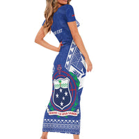 Personalised Samoa 685 Short Sleeve Bodycon Dress Samoan Pride Coat Of Arms - Polynesian Pride