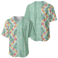 Menthol Green Aloha Hawaii Tiki Baseball Jersey Tropical Plumeria - Seamless Style LT14 - Polynesian Pride