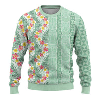 Menthol Green Aloha Hawaii Tiki Ugly Christmas Sweater Tropical Plumeria - Seamless Style