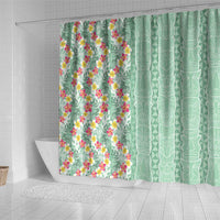 Menthol Green Aloha Hawaii Tiki Shower Curtain Tropical Plumeria - Seamless Style