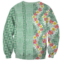 Menthol Green Aloha Hawaii Tiki Sweatshirt Tropical Plumeria - Seamless Style