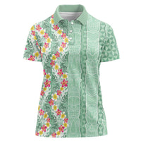 Menthol Green Aloha Hawaii Tiki Women Polo Shirt Tropical Plumeria - Seamless Style LT14 Female Green - Polynesian Pride