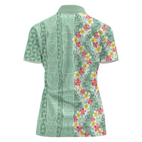 Menthol Green Aloha Hawaii Tiki Women Polo Shirt Tropical Plumeria - Seamless Style LT14 - Polynesian Pride