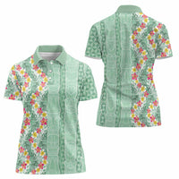 Menthol Green Aloha Hawaii Tiki Women Polo Shirt Tropical Plumeria - Seamless Style LT14 - Polynesian Pride