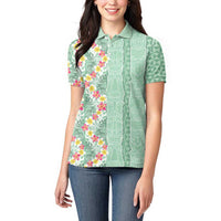 Menthol Green Aloha Hawaii Tiki Women Polo Shirt Tropical Plumeria - Seamless Style LT14 - Polynesian Pride