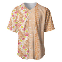 Orange Chiffon Aloha Hawaii Tiki Baseball Jersey Tropical Plumeria - Seamless Style LT14 Orange - Polynesian Pride