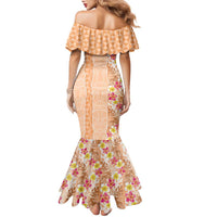 Orange Chiffon Aloha Hawaii Tiki Family Matching Mermaid Dress and Hawaiian Shirt Tropical Plumeria - Seamless Style