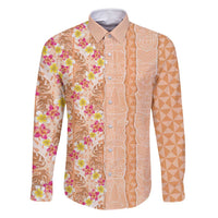 Orange Chiffon Aloha Hawaii Tiki Family Matching Tank Maxi Dress and Hawaiian Shirt Tropical Plumeria - Seamless Style LT14 Dad's Shirt - Long Sleeve Orange - Polynesian Pride