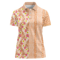 Orange Chiffon Aloha Hawaii Tiki Women Polo Shirt Tropical Plumeria - Seamless Style LT14 Female Orange - Polynesian Pride