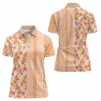 Orange Chiffon Aloha Hawaii Tiki Women Polo Shirt Tropical Plumeria - Seamless Style LT14 - Polynesian Pride