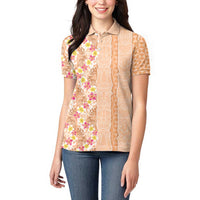 Orange Chiffon Aloha Hawaii Tiki Women Polo Shirt Tropical Plumeria - Seamless Style LT14 - Polynesian Pride