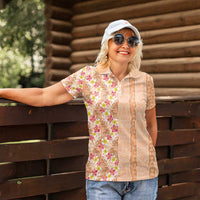 Orange Chiffon Aloha Hawaii Tiki Women Polo Shirt Tropical Plumeria - Seamless Style LT14 - Polynesian Pride