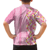 Pastel Magenta Aloha Hawaii Tiki Family Matching Puletasi and Hawaiian Shirt Tropical Plumeria - Seamless Style