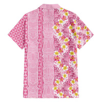 Pastel Magenta Aloha Hawaii Tiki Family Matching Short Sleeve Bodycon Dress and Hawaiian Shirt Tropical Plumeria - Seamless Style