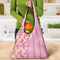 Pastel Magenta Aloha Hawaii Tiki Grocery Bag Tropical Plumeria - Seamless Style
