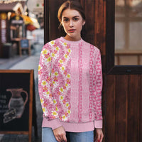 Pastel Magenta Aloha Hawaii Tiki Ugly Christmas Sweater Tropical Plumeria - Seamless Style