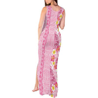Pastel Magenta Aloha Hawaii Tiki Tank Maxi Dress Tropical Plumeria - Seamless Style