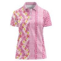 Pastel Magenta Aloha Hawaii Tiki Women Polo Shirt Tropical Plumeria - Seamless Style LT14 Female Magenta - Polynesian Pride