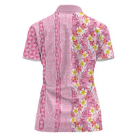 Pastel Magenta Aloha Hawaii Tiki Women Polo Shirt Tropical Plumeria - Seamless Style LT14 - Polynesian Pride