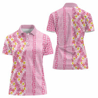 Pastel Magenta Aloha Hawaii Tiki Women Polo Shirt Tropical Plumeria - Seamless Style LT14 - Polynesian Pride