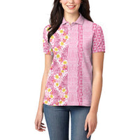 Pastel Magenta Aloha Hawaii Tiki Women Polo Shirt Tropical Plumeria - Seamless Style LT14 - Polynesian Pride